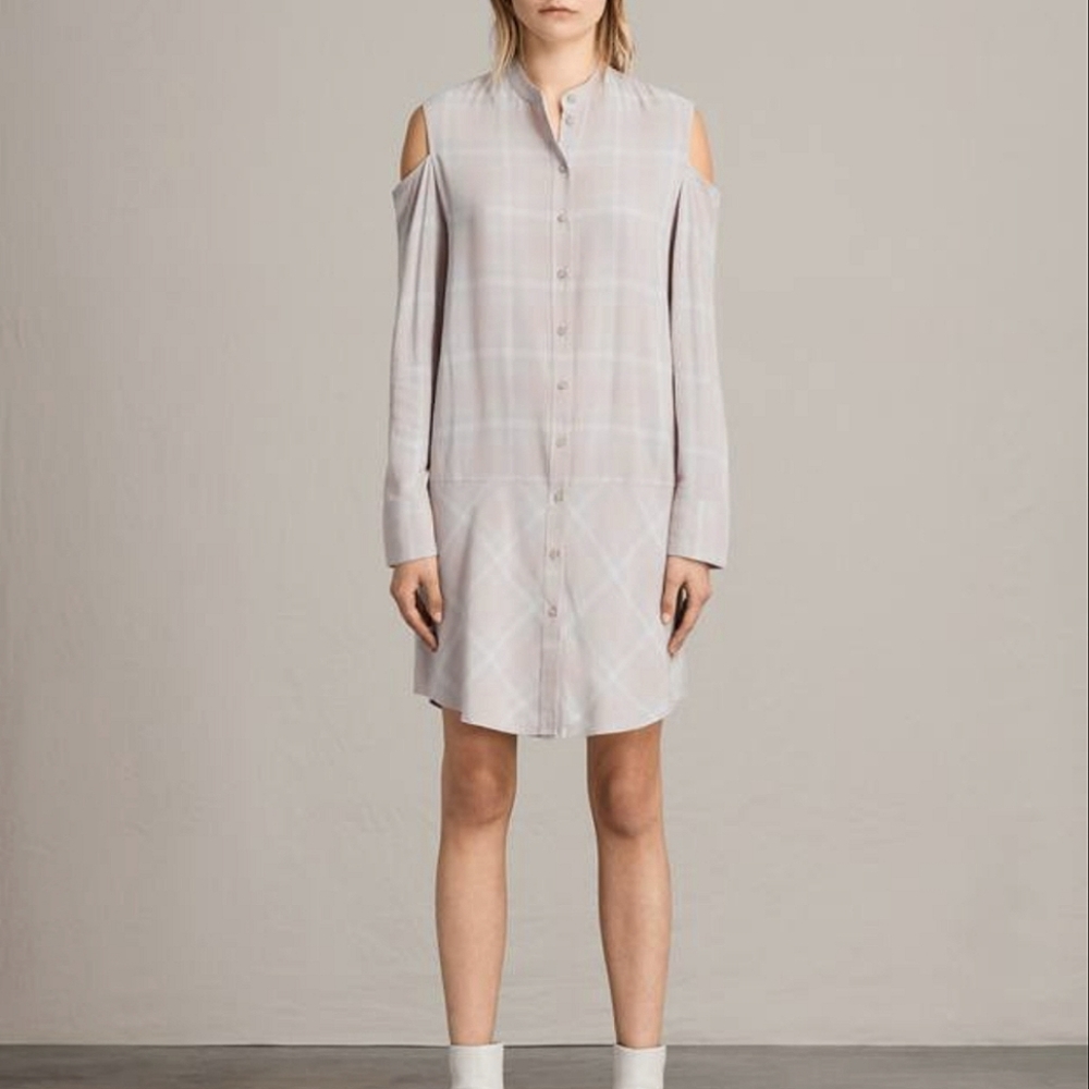All Saints Plaid Cold Shoulder Dress XS